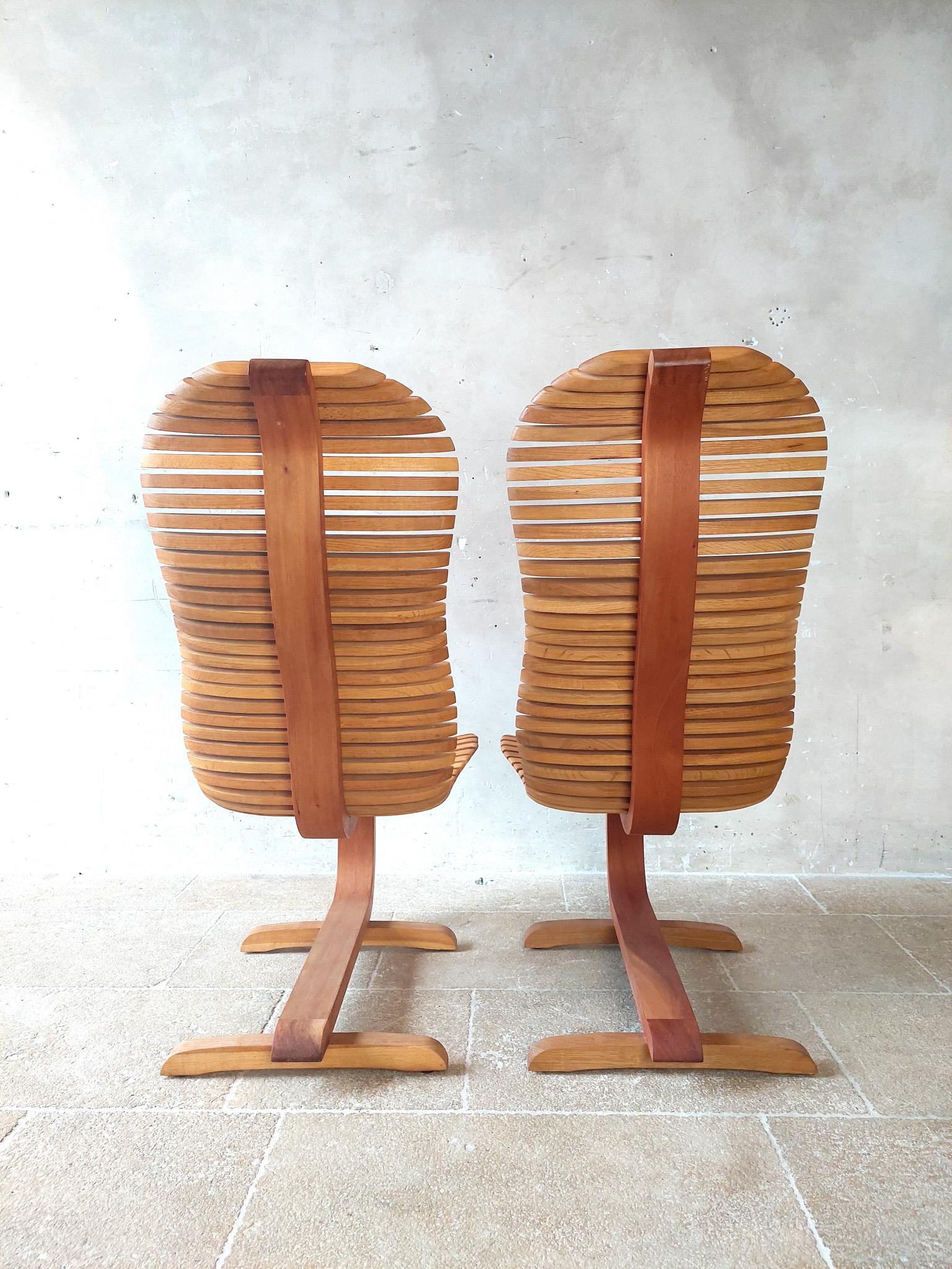 Pair of Designer Wooden Lounge Chairs In Good Condition In Baambrugge, NL