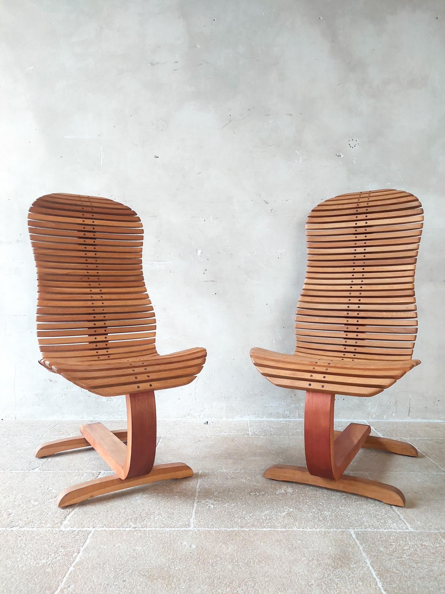 Pair of Designer Wooden Lounge Chairs 3