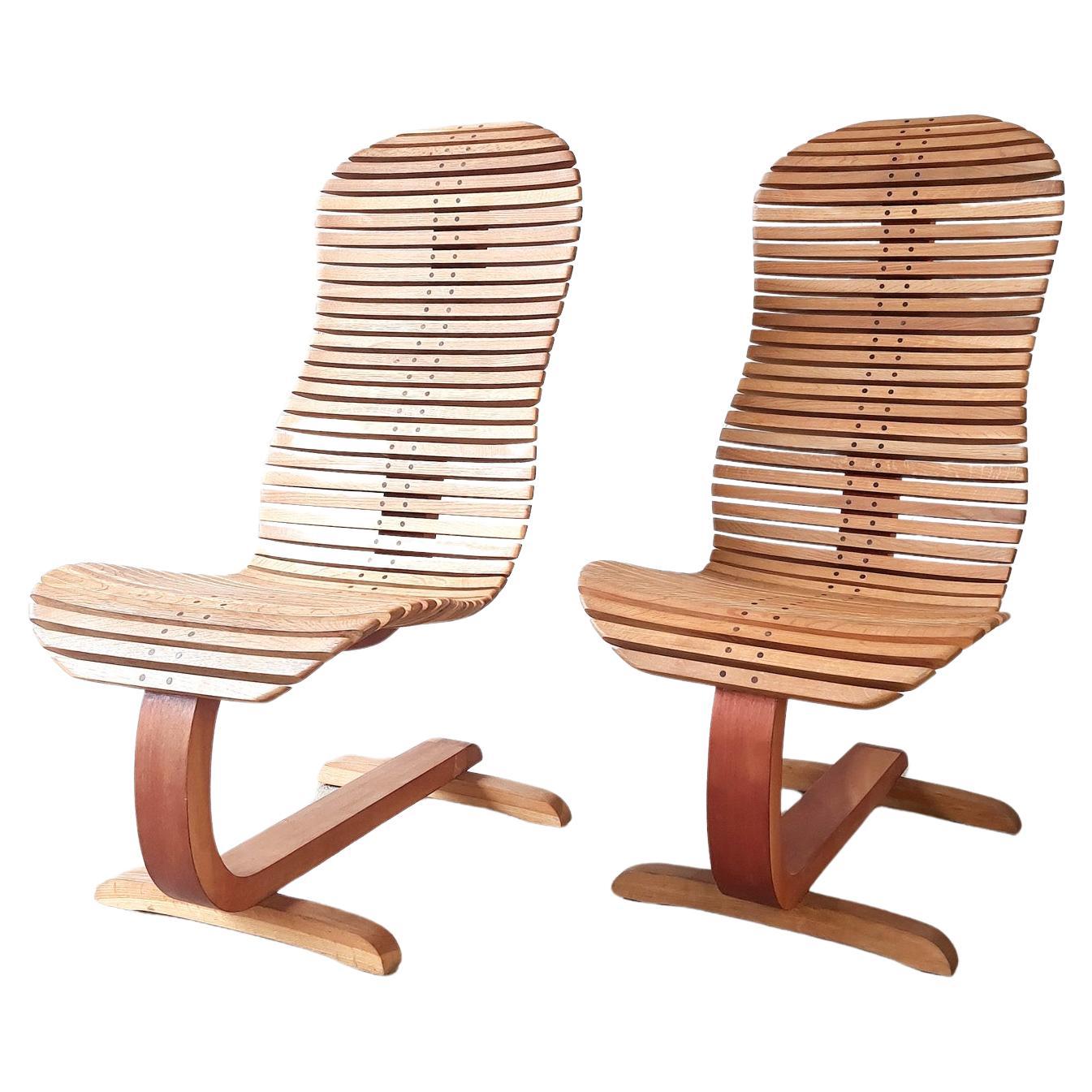 Pair of Designer Wooden Lounge Chairs
