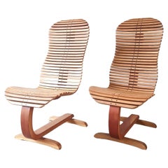 Vintage Pair of Designer Wooden Lounge Chairs