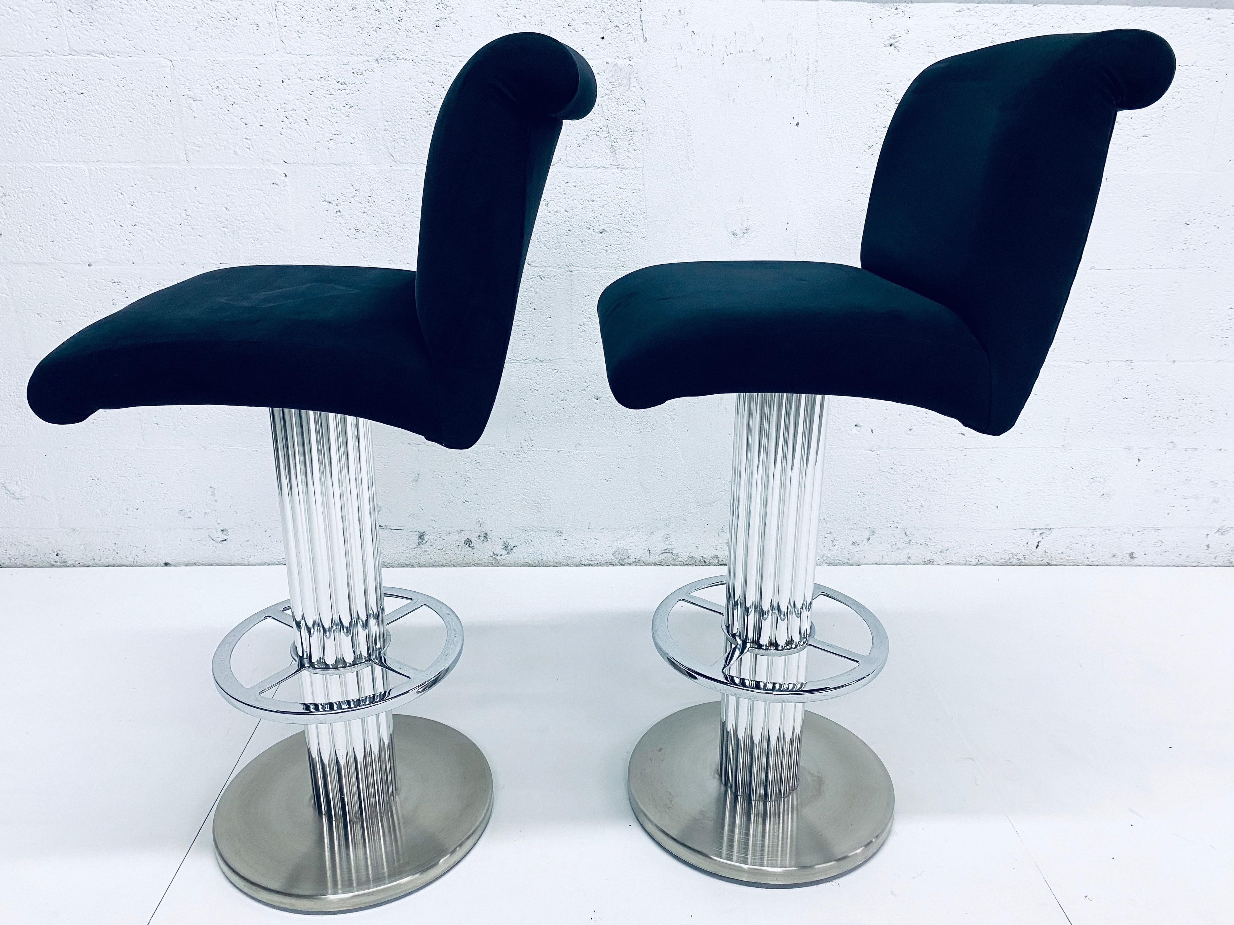 Pair of Designs for Leisure Blue Ultra-Suede Bar Stools In Good Condition In Miami, FL