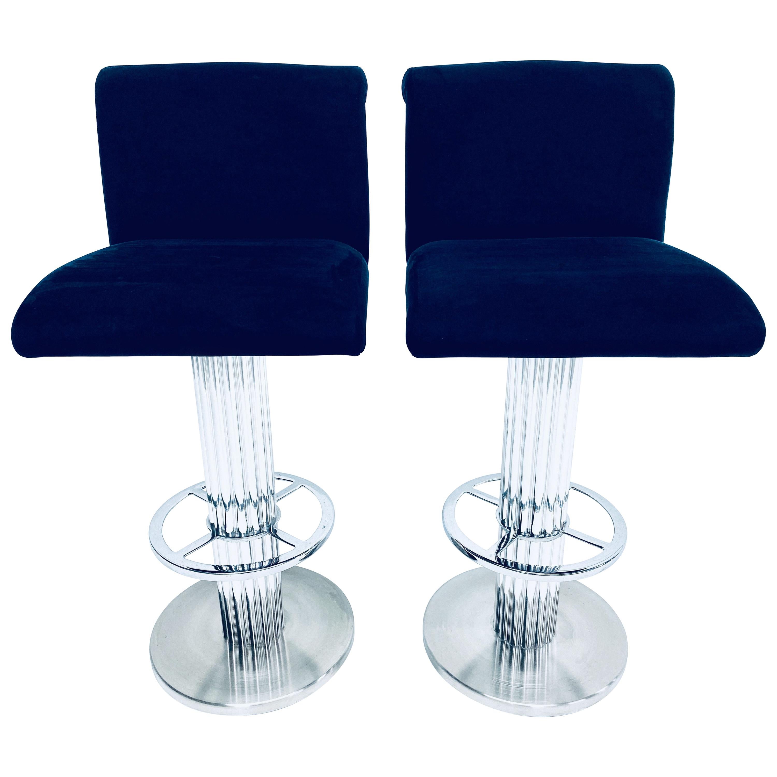 Pair of Designs for Leisure Blue Ultra-Suede Bar Stools