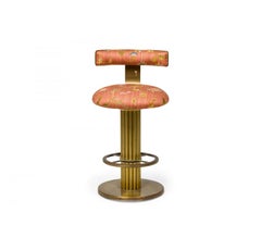Coppia di sgabelli da bar girevoli imbottiti con colonne scanalate e fiori di Designs for Leisure