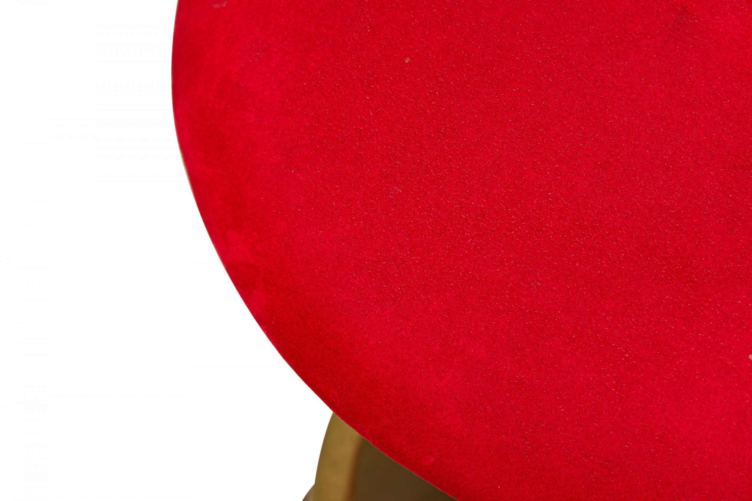 Pair of Designs for Leisure Fluted Column Red Upholstered Swivel Bar Stools For Sale 2