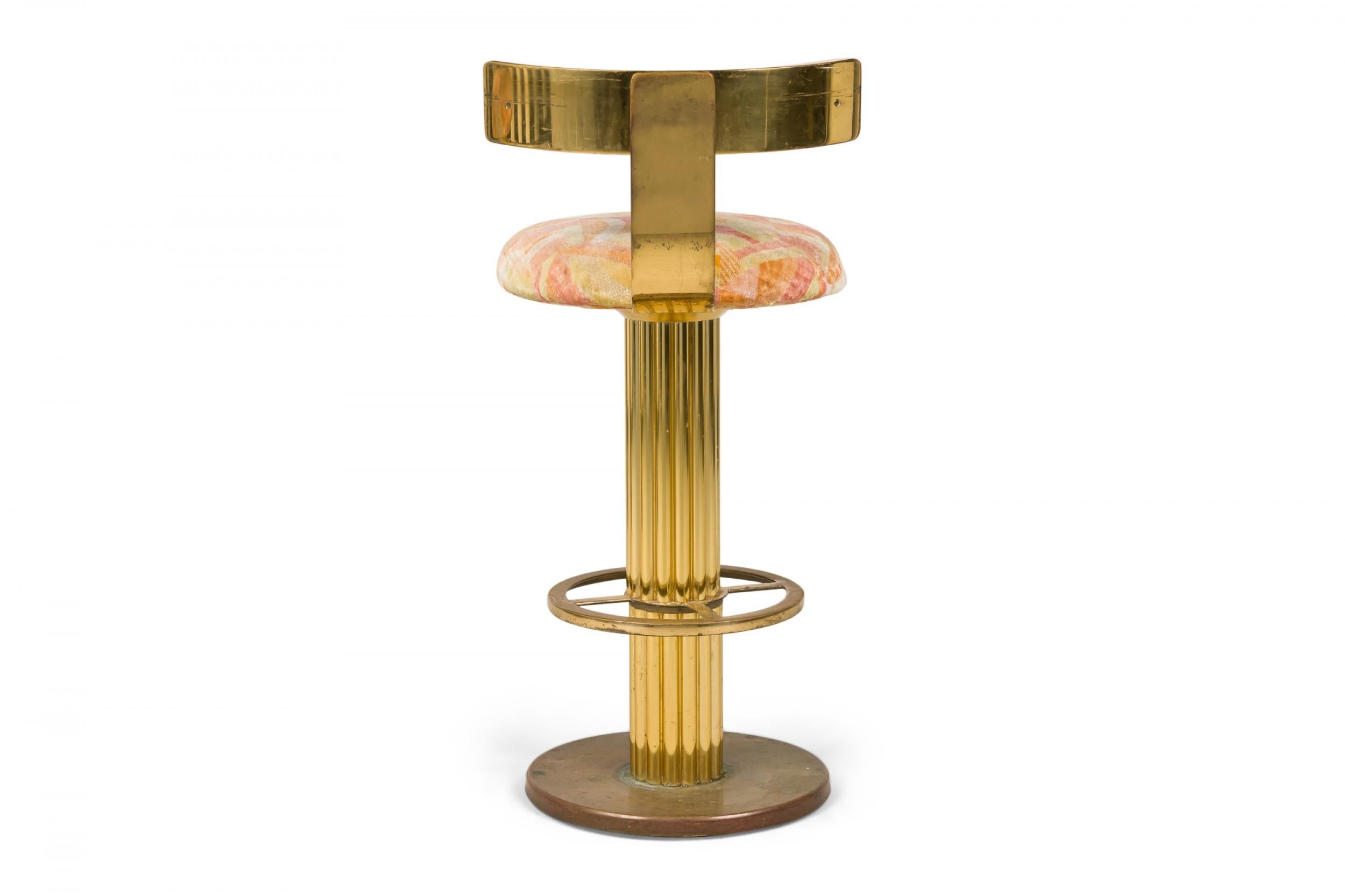 Hand-Crafted Pair of Designs for Leisure Swivel Bar Stools in Geometric Chenille Upholstery