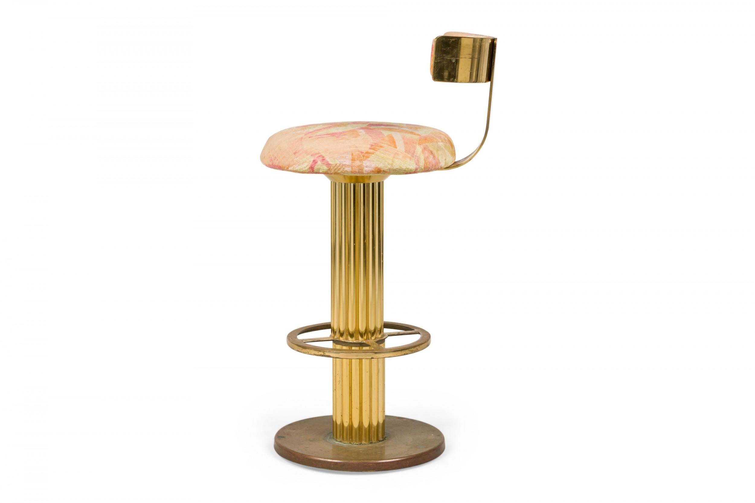 Mid-Century Modern Pair of Designs for Leisure Swivel Bar Stools in Geometric Chenille Upholstery