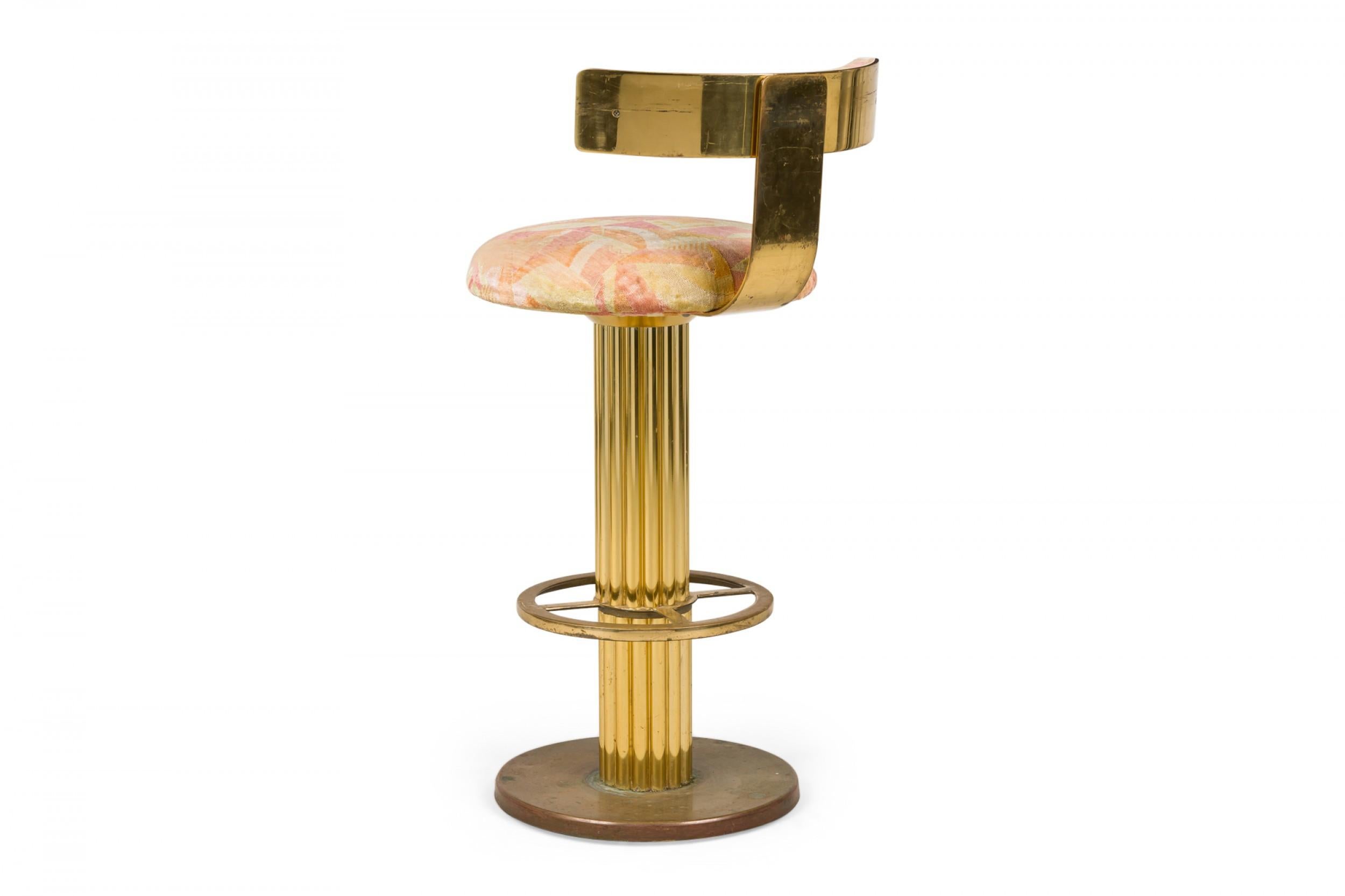 American Pair of Designs for Leisure Swivel Bar Stools in Geometric Chenille Upholstery