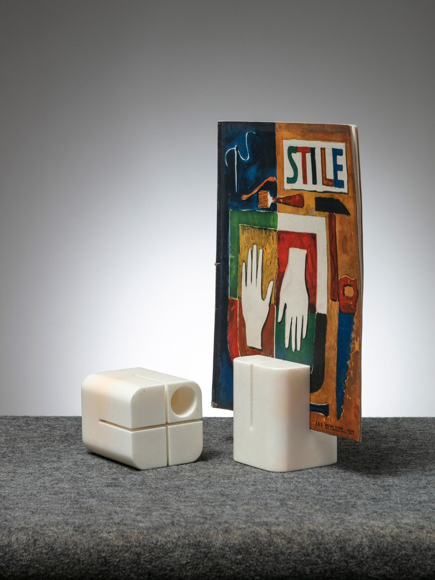 Set of Two Stone Pieces - Desk Accessories by Lelo Cremonesi, Italy, 1970s In Good Condition For Sale In Milan, IT