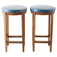 Pair of Dessin Fournir Leather Mahogany Bar Stools