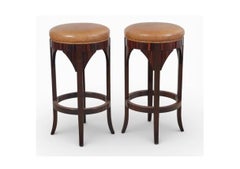 Coppia di sgabelli da bar Dessin Fournir in ebano macassar e pelle Jansen