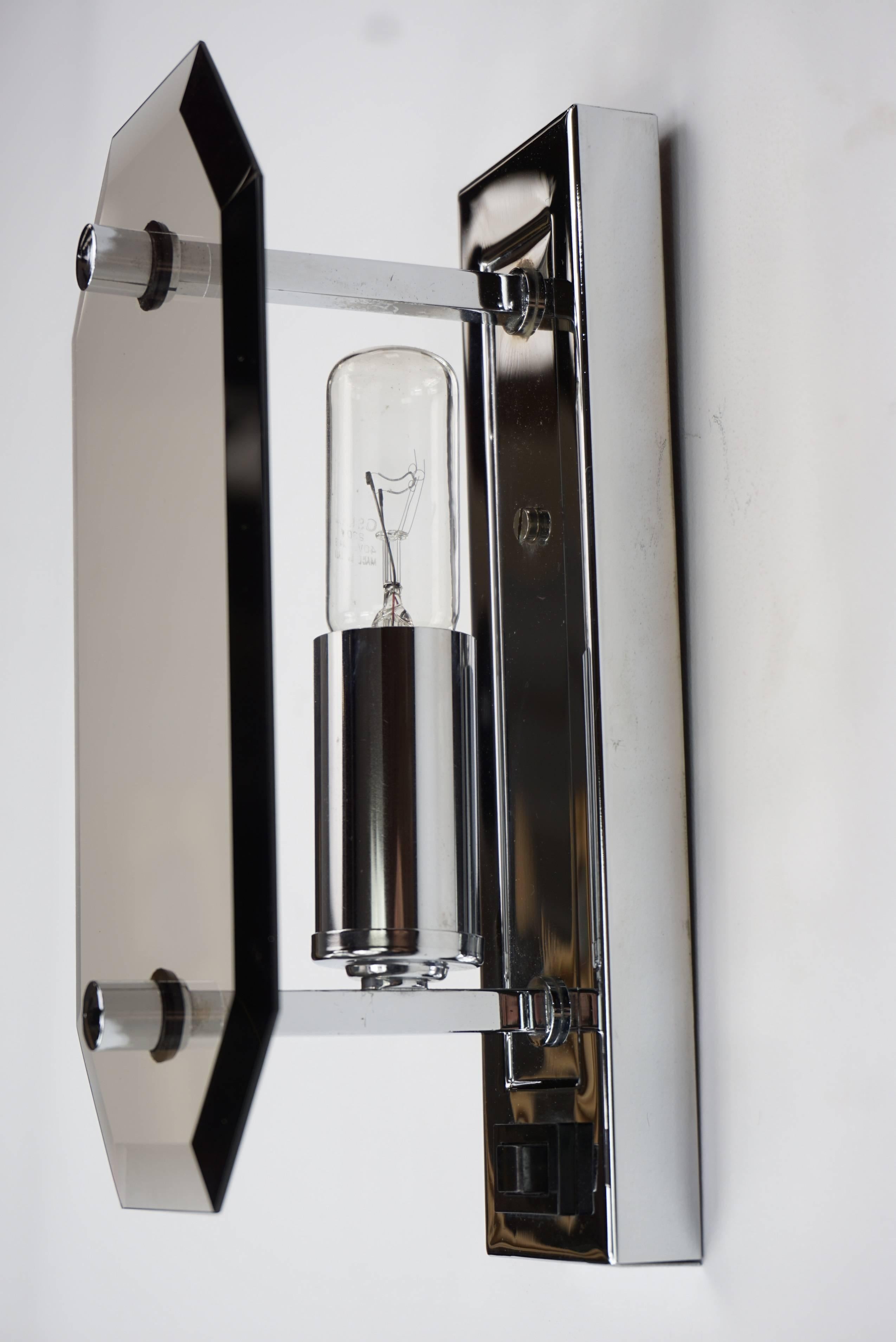 Pair of Deutch Design Chrome and Bevelled Glass Wall Sconces 6