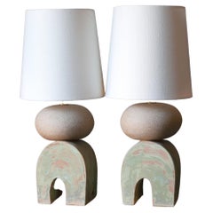 Pair of Devoe Table Lamps, Contemporary Handmade Ceramic, Postmodern Sculpture