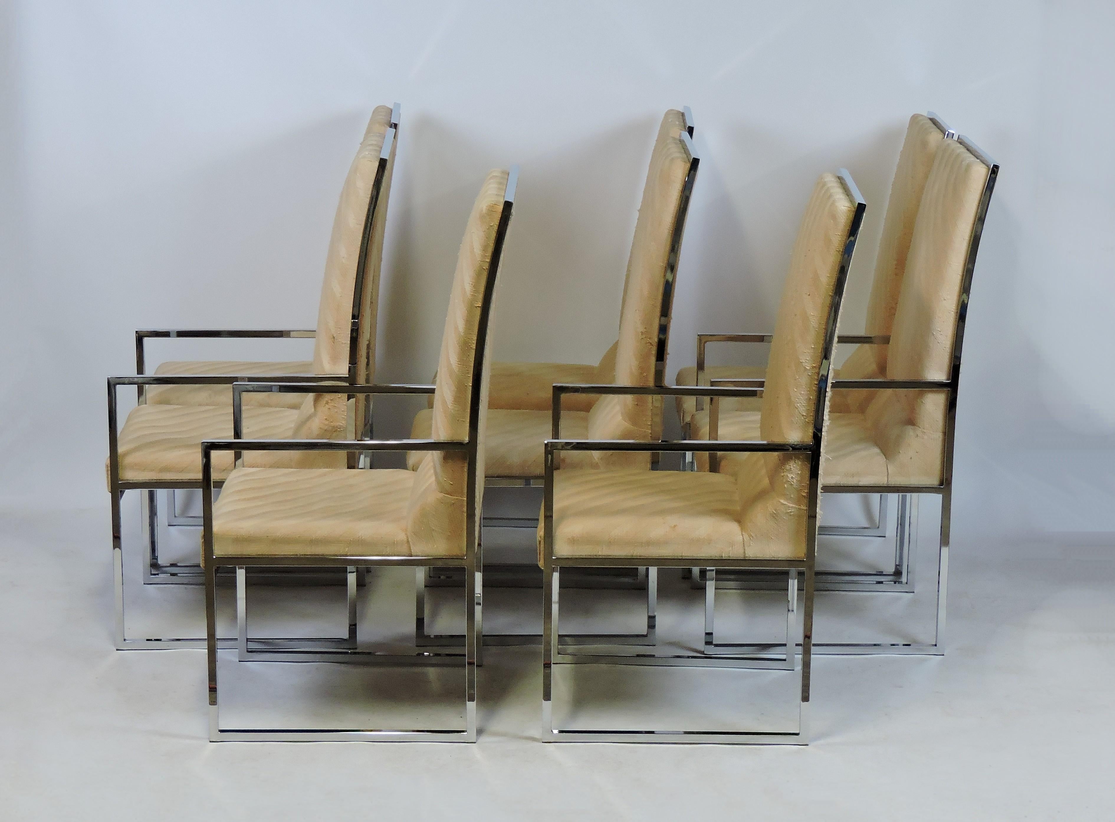 Pair of DIA Baughman Style Chrome High Back Mid-Century Modern Dining Chairs In Good Condition In Chesterfield, NJ
