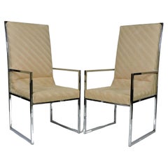 Paire de chaises de salle à manger à haut dossier chromé de style DIA Baughman, mi-siècle moderne