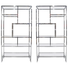 Pair of DIA Chrome and Glass Étagères