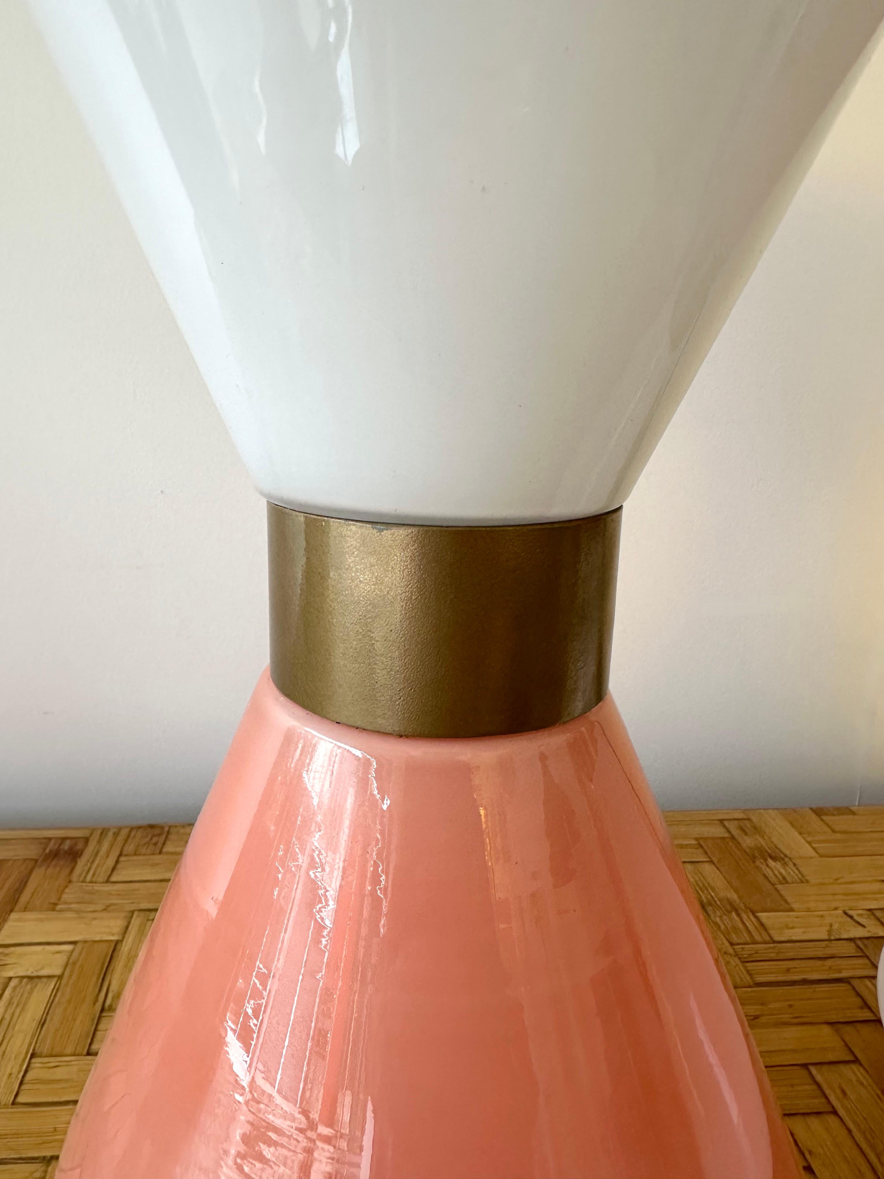 Pair of Diabolo Lamps Pink and White Murano Glass. Italy For Sale 4