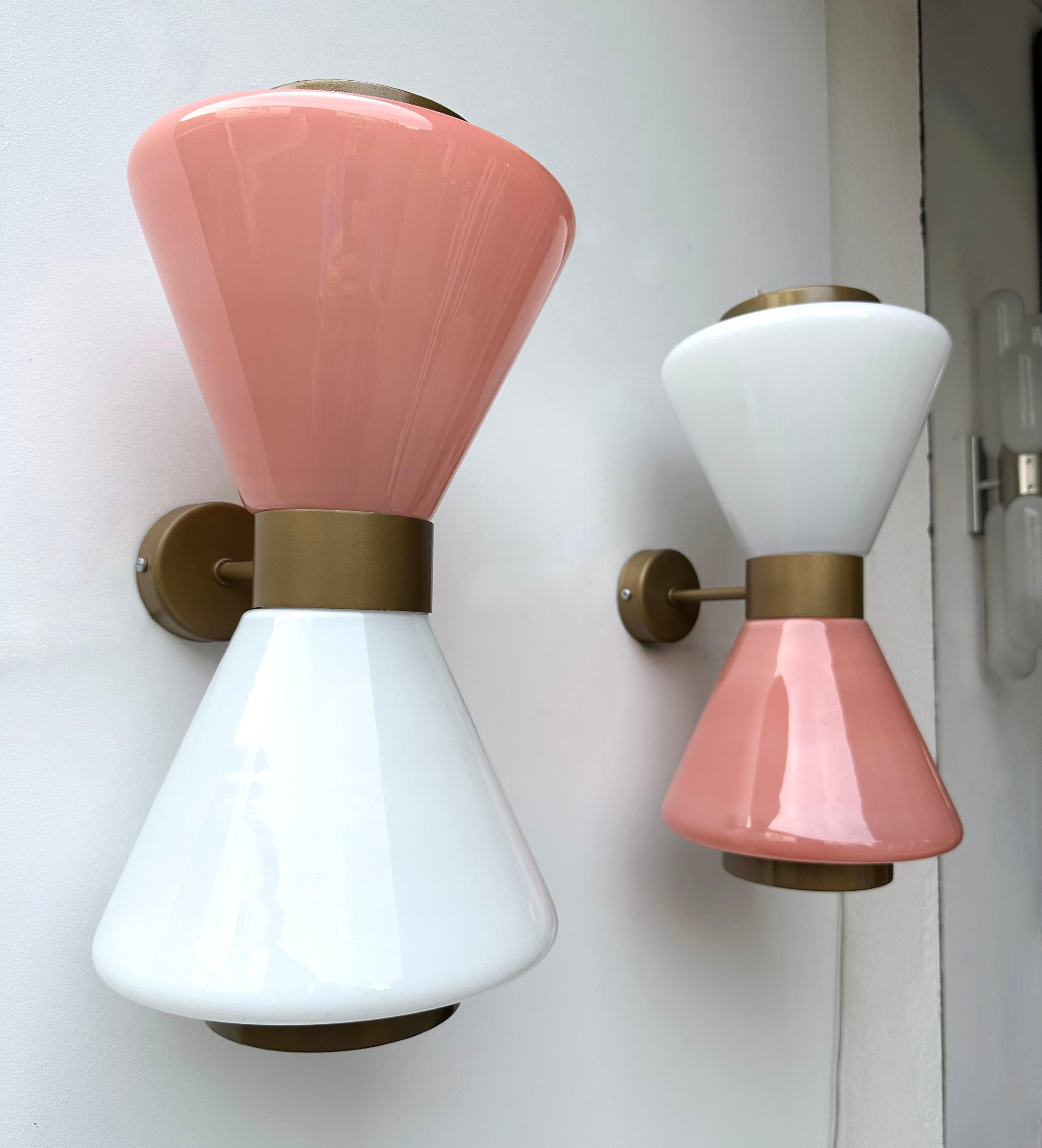 Pair of Diabolo Sconces Pink and White Murano Glass. Italy For Sale 4