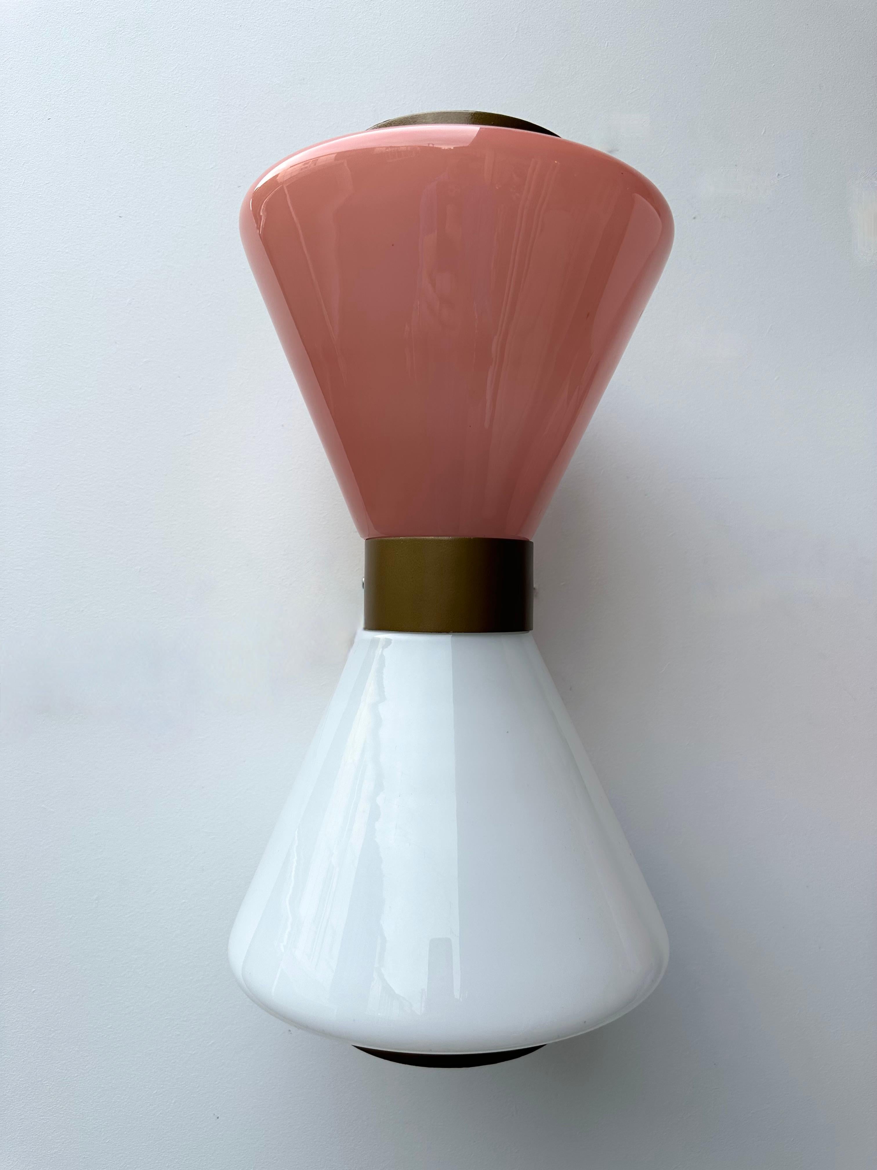 Pair of Diabolo Sconces Pink and White Murano Glass. Italy For Sale 5