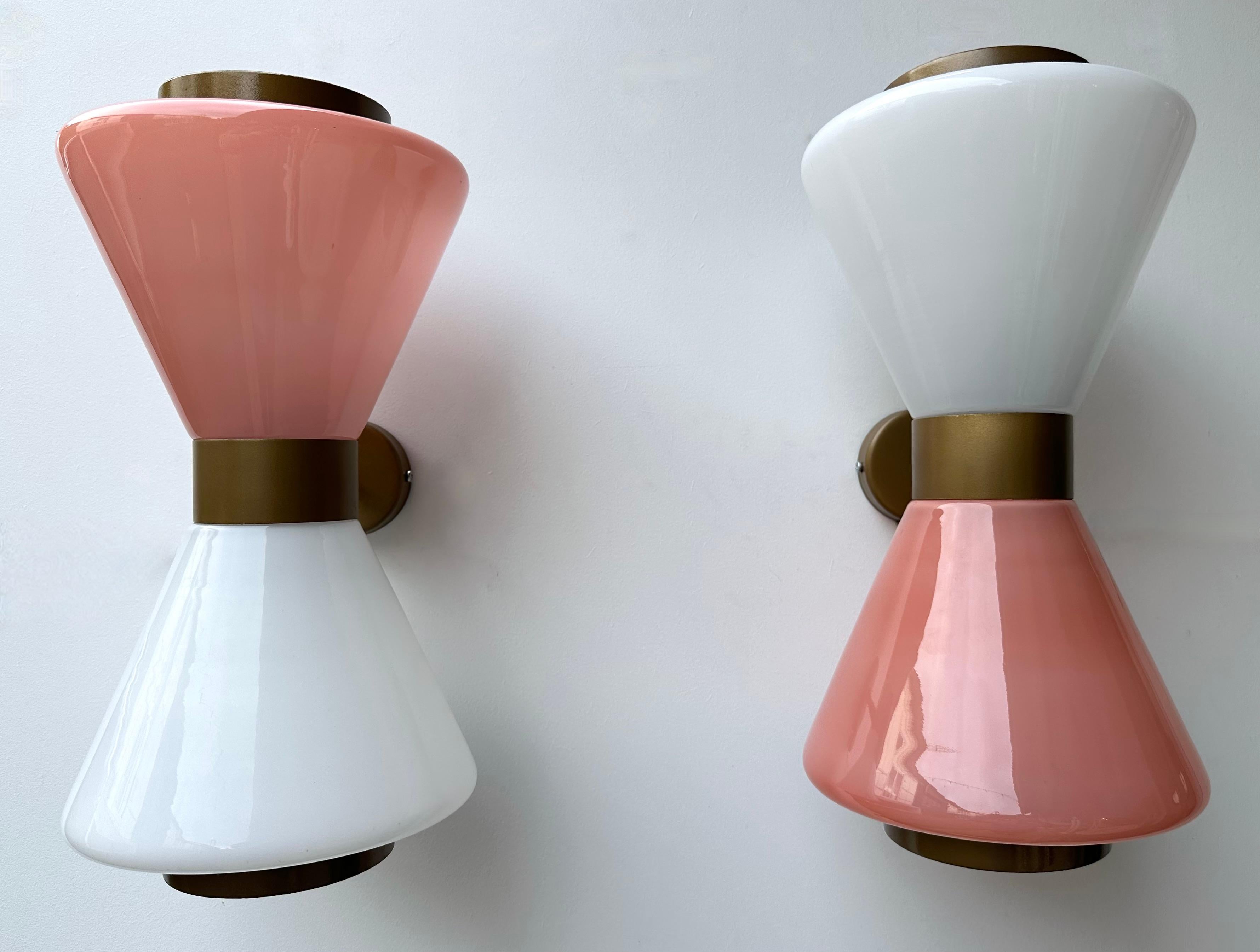 Pair of Diabolo Sconces Pink and White Murano Glass. Italy For Sale 6
