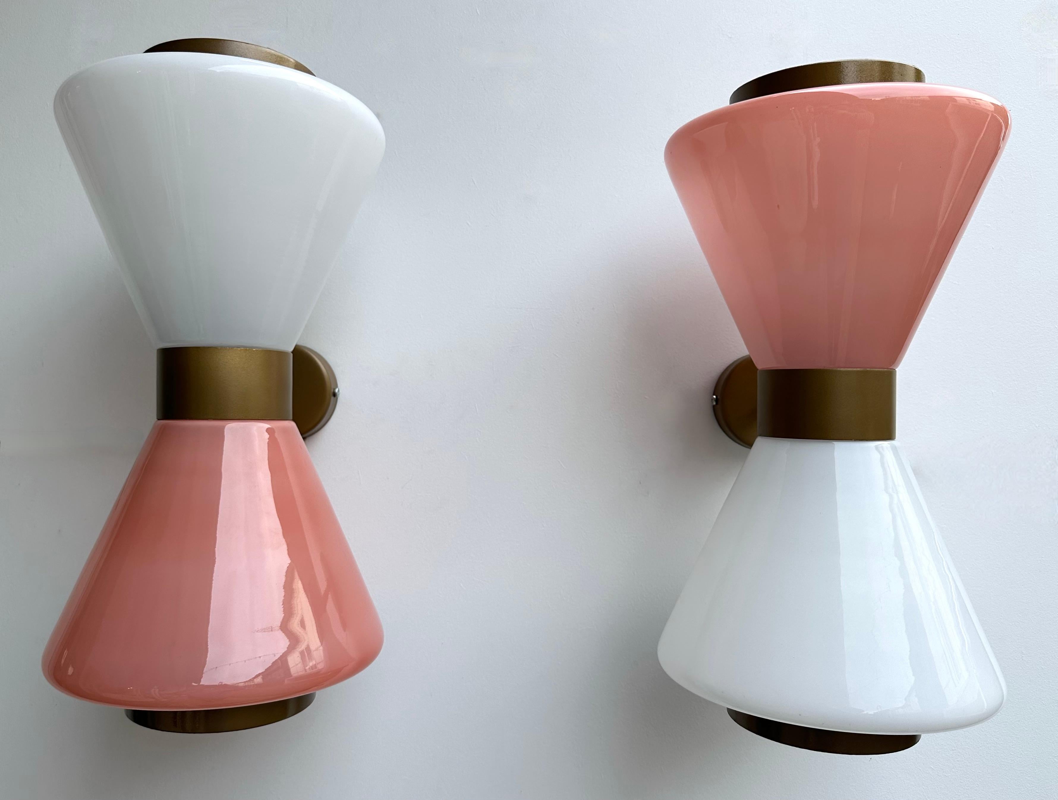 Mid-Century Modern Pair of Diabolo Sconces Pink and White Murano Glass. Italy For Sale