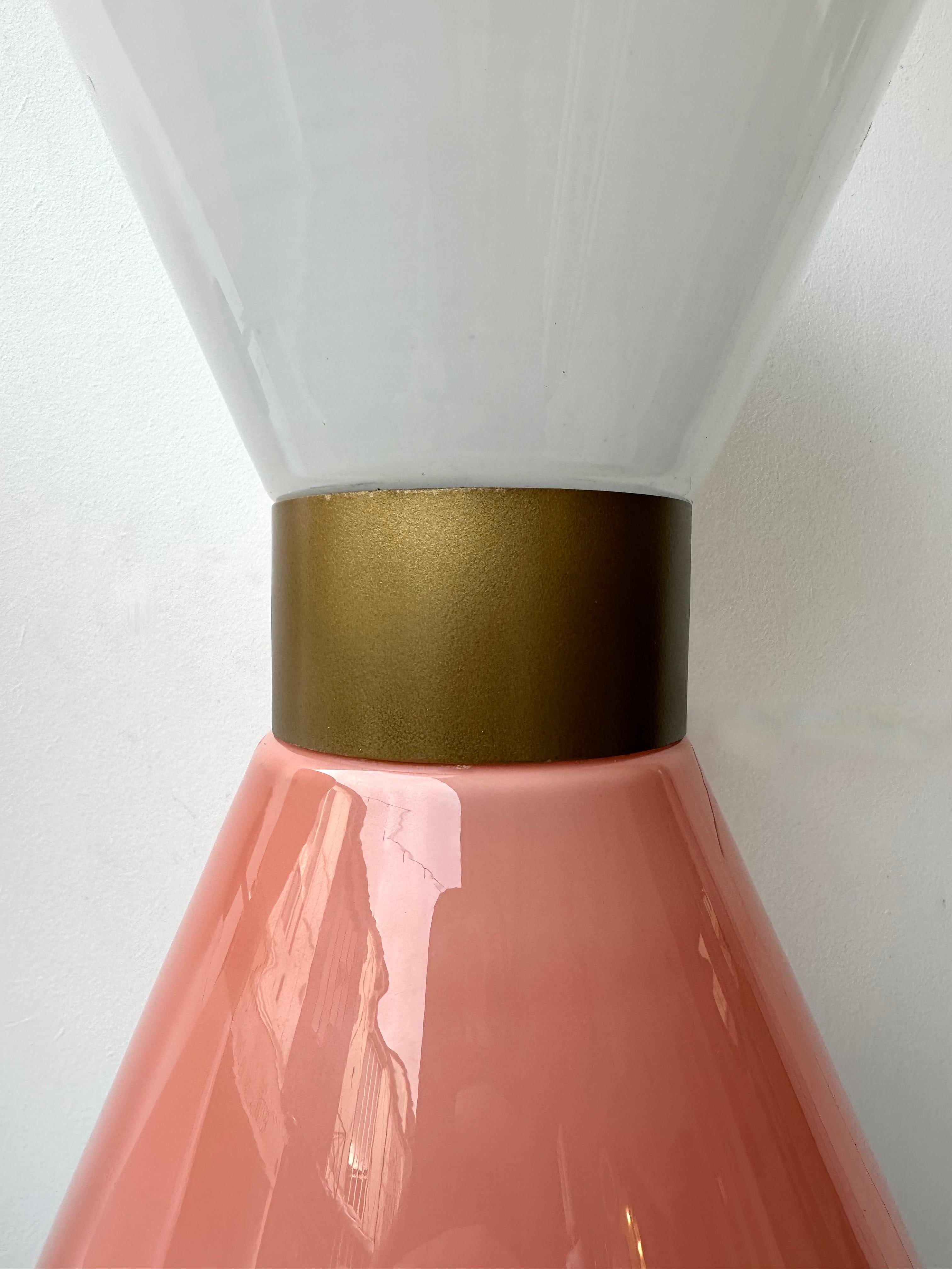 Italian Pair of Diabolo Sconces Pink and White Murano Glass. Italy For Sale