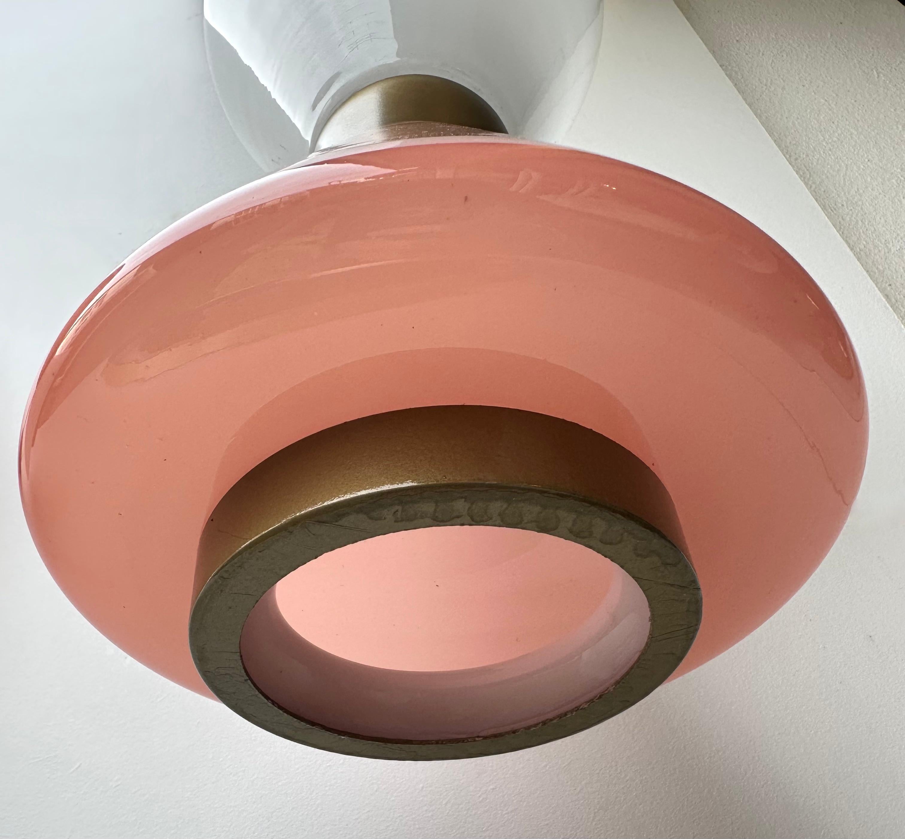 Varnished Pair of Diabolo Sconces Pink and White Murano Glass. Italy For Sale