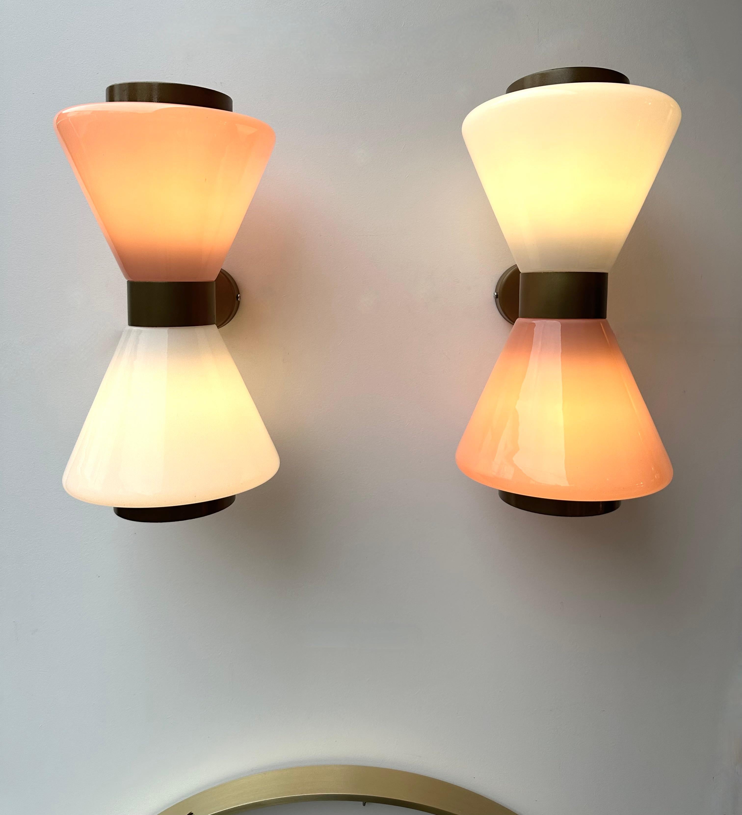 Contemporary Pair of Diabolo Sconces Pink and White Murano Glass. Italy For Sale