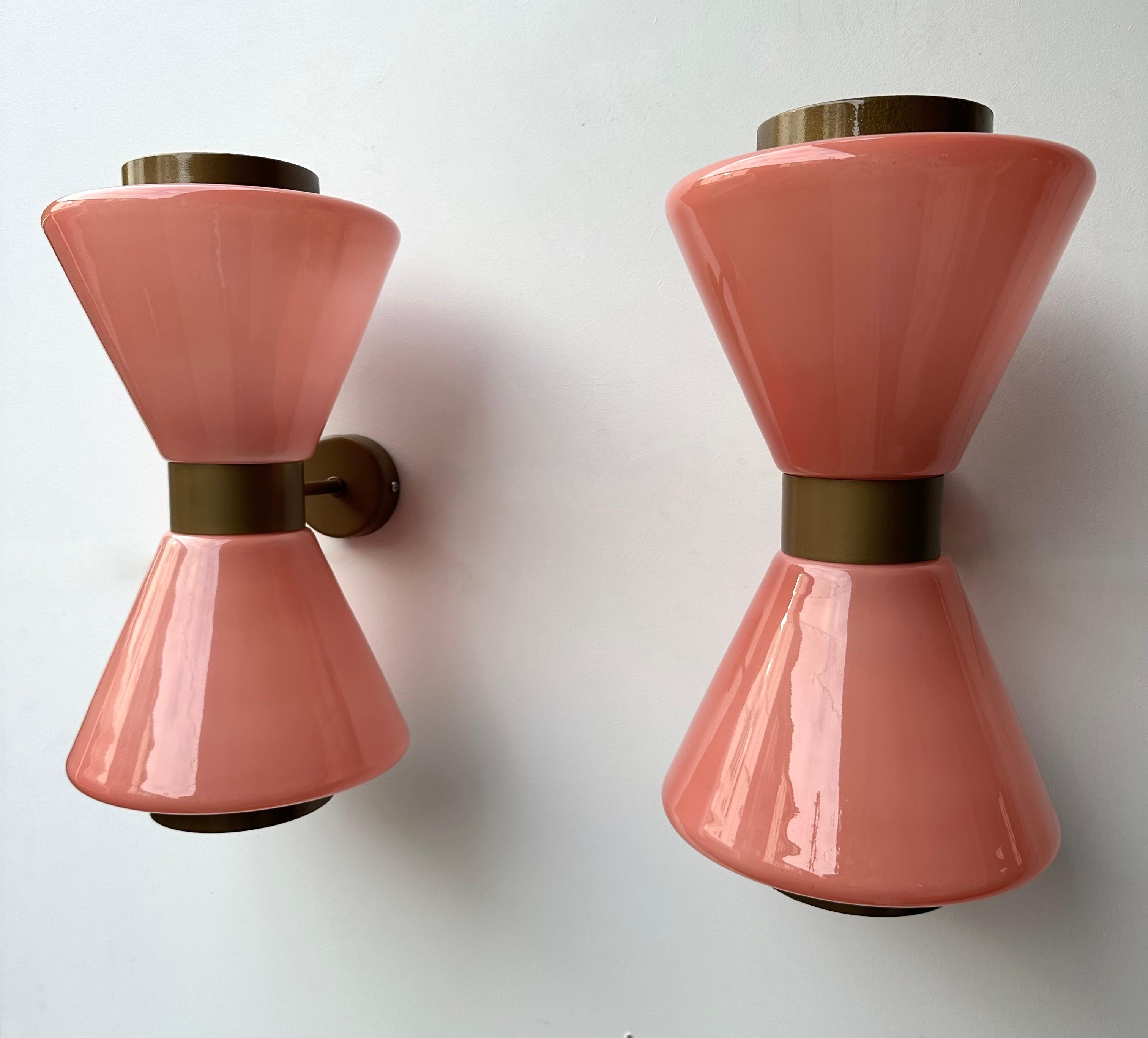 Pair of Diabolo Sconces Pink Murano Glass. Italy For Sale 4