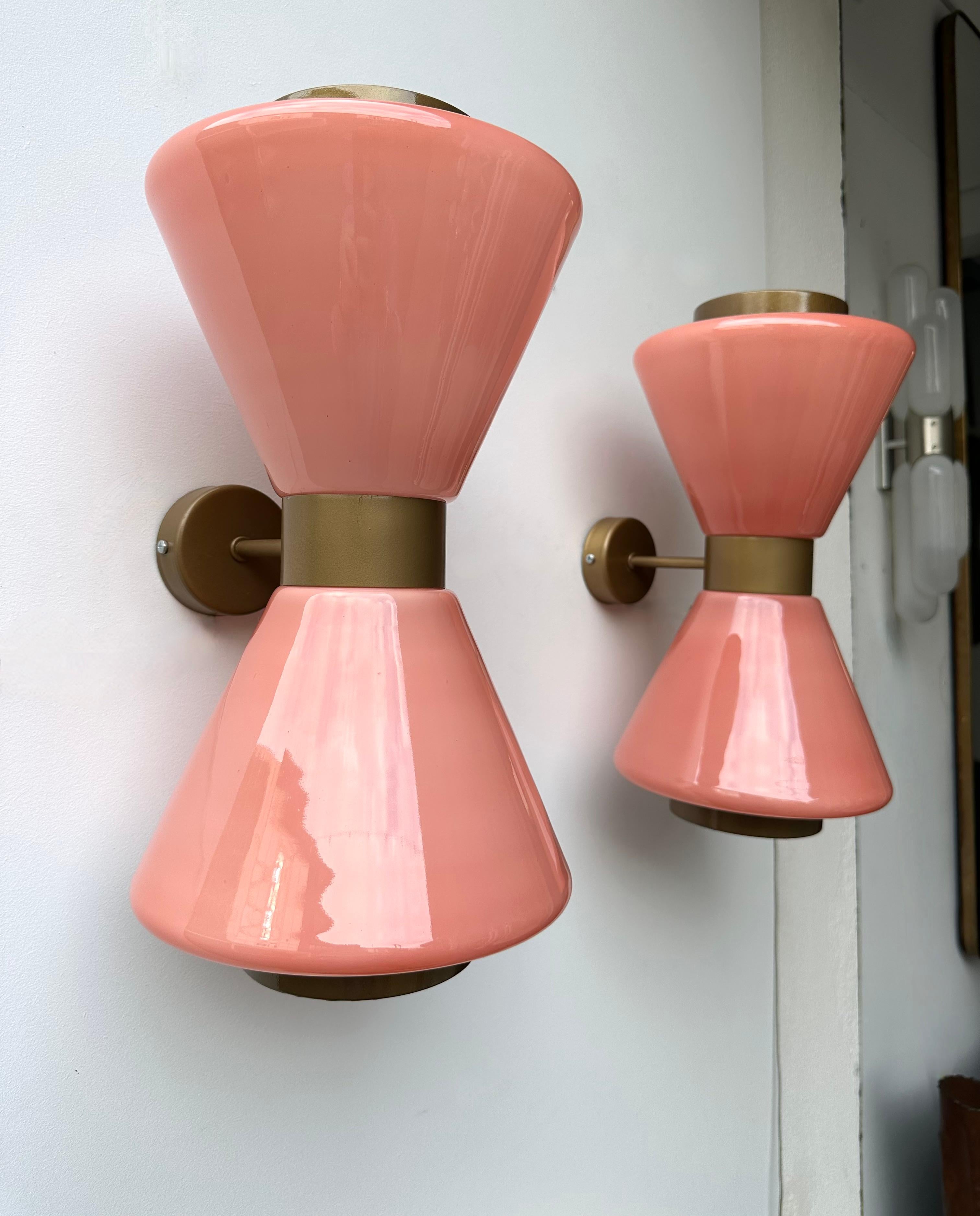 Pair of Diabolo Sconces Pink Murano Glass. Italy For Sale 6