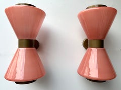 Pair of Diabolo Sconces Pink Murano Glass. Italy