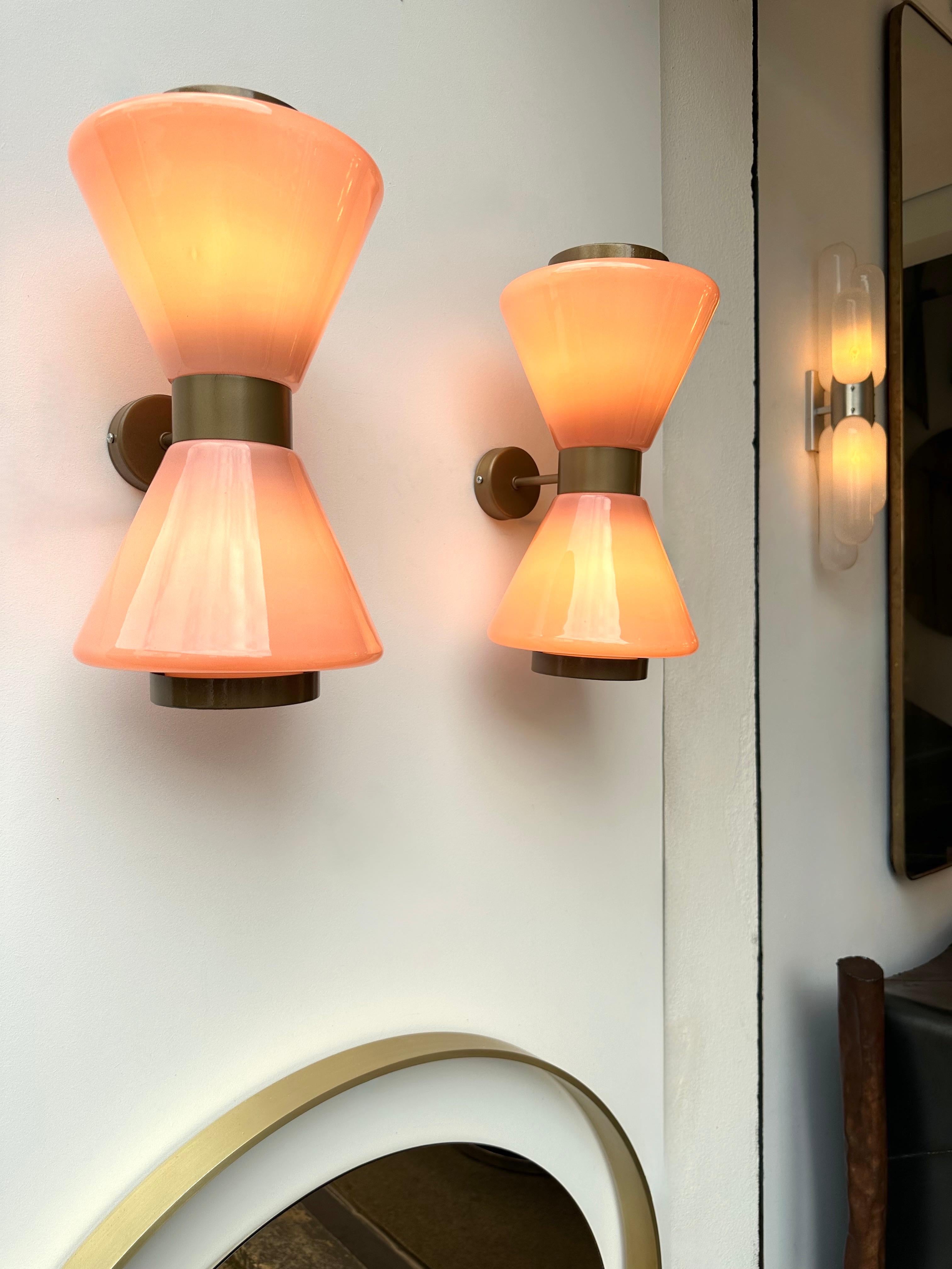 Mid-Century Modern Pair of Diabolo Sconces Pink Murano Glass. Italy For Sale