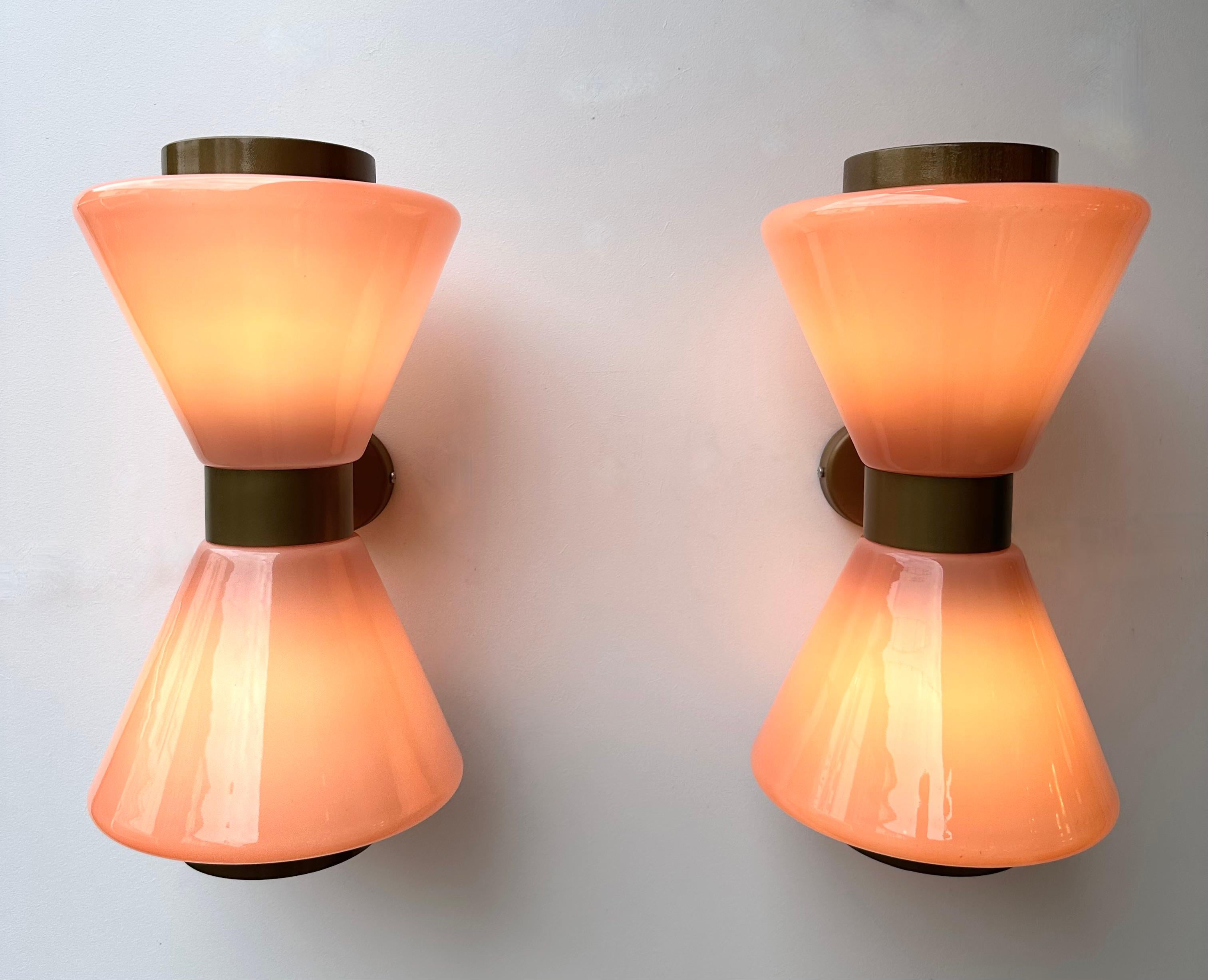 Italian Pair of Diabolo Sconces Pink Murano Glass. Italy For Sale