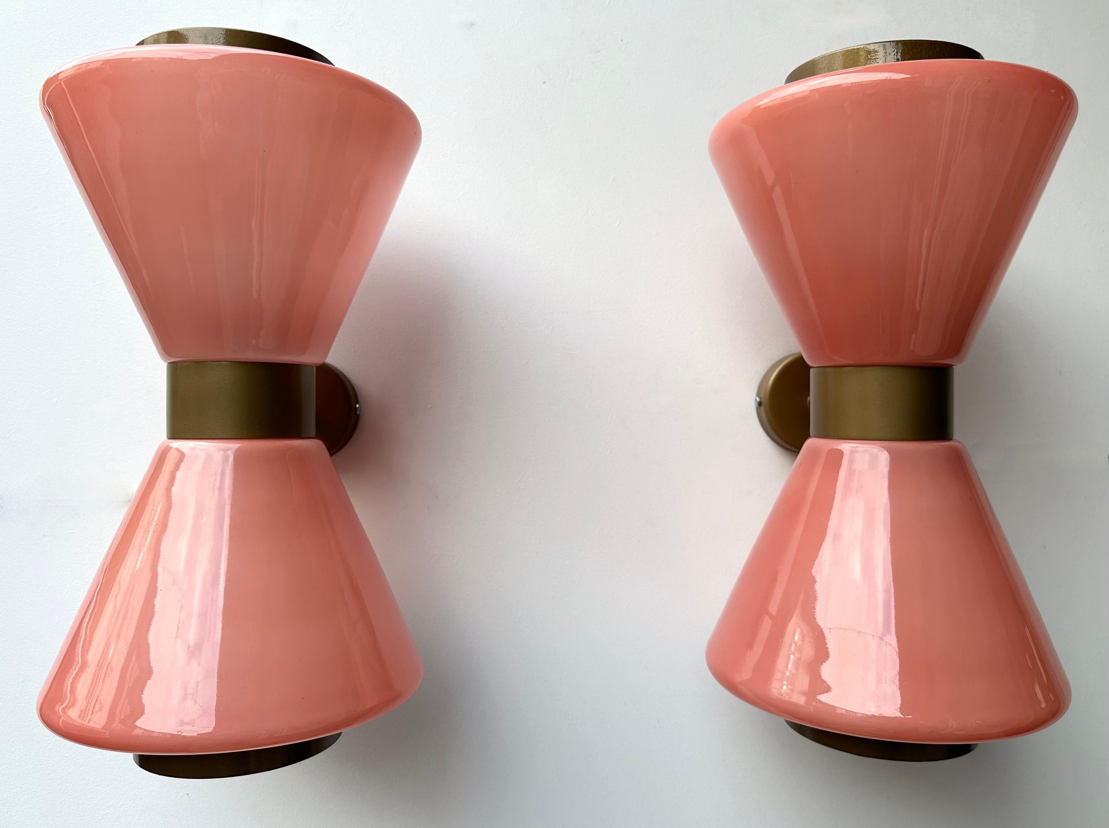 Varnished Pair of Diabolo Sconces Pink Murano Glass. Italy For Sale
