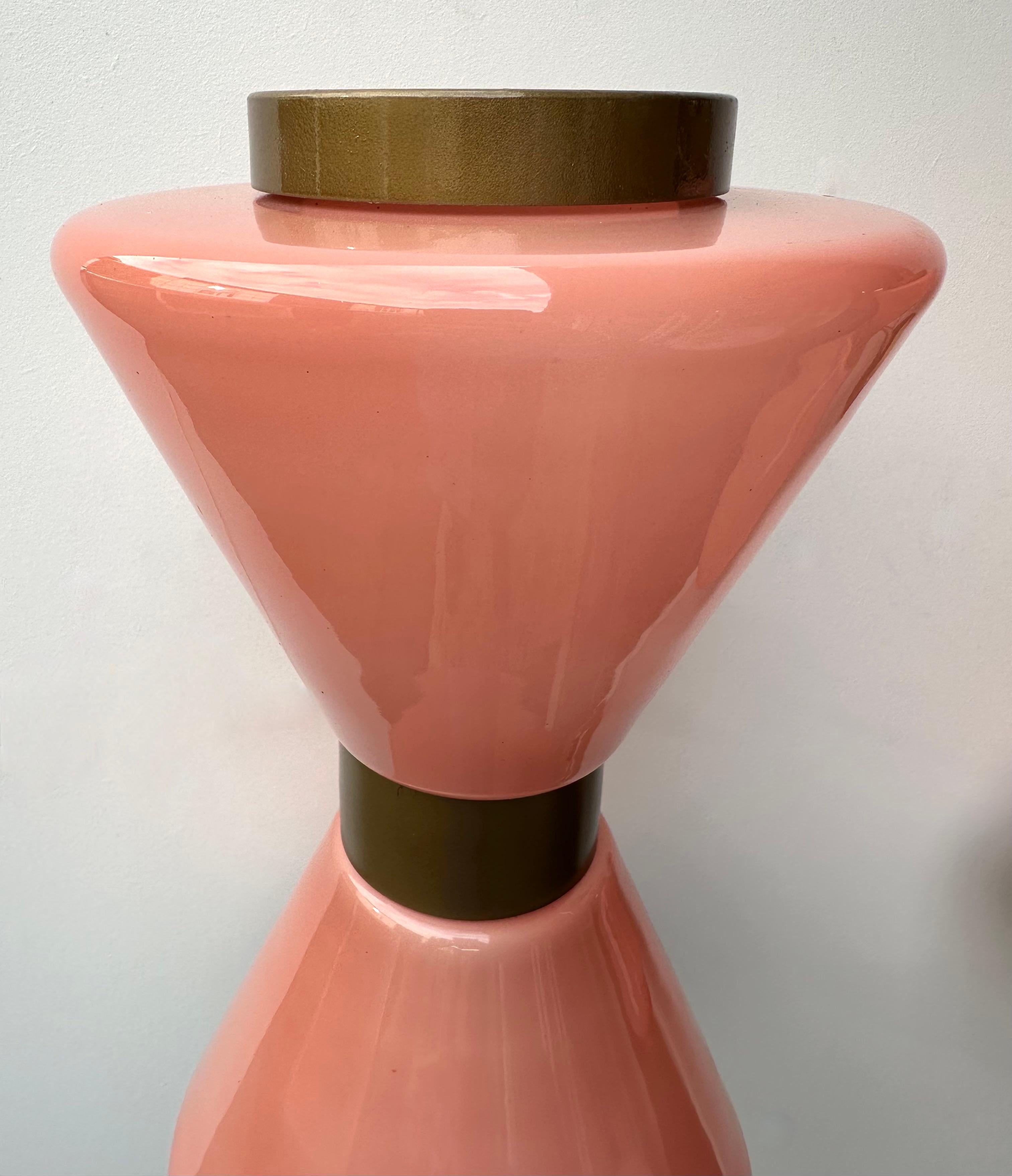Metal Pair of Diabolo Sconces Pink Murano Glass. Italy For Sale