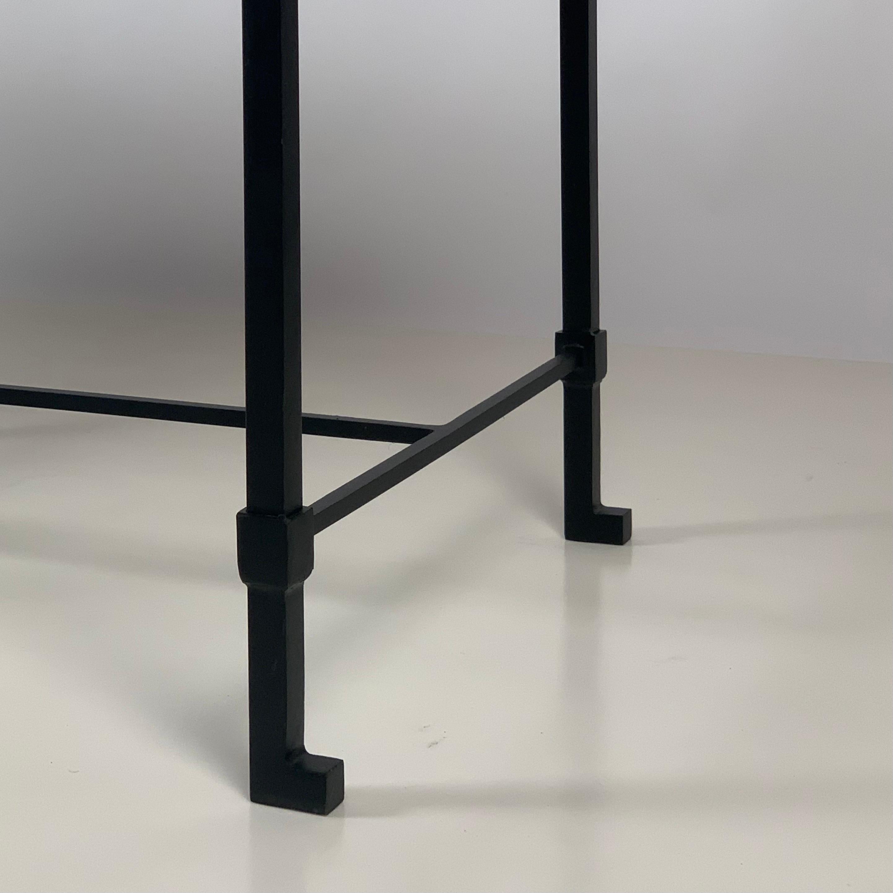 Pair of 'Diagramme' Blackened Iron and Travertine End Tables by Design Frères For Sale 1
