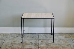 Pair of 'Diagramme' Wrought Iron and Travertine Side Tables by Design Frères