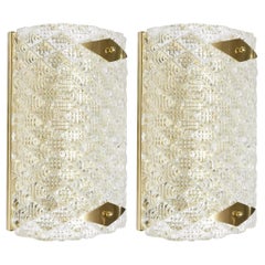 Pair of “Diamante” Murano Glass and Brass Sconces. Italy, 1980's.