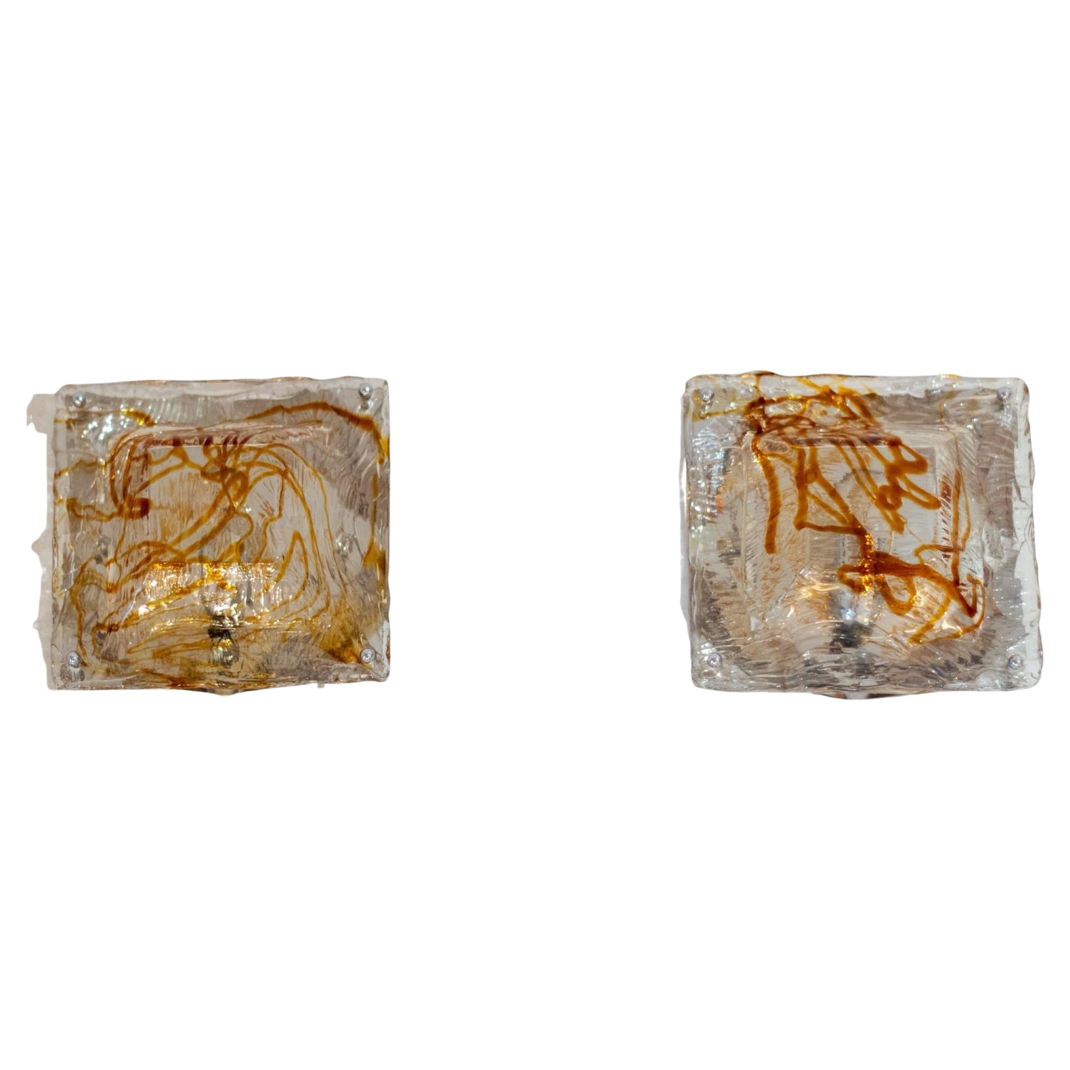 Pair of “Diamante” Murano Glass Wall Sconces by Carlo Nason for Mazzega