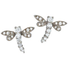 Pair of Diamond and 18 Carat White Gold Dragonfly Earrings