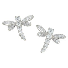 Pair of Diamond and 18 Carat White Gold Dragonfly Earrings