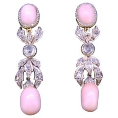 Pair of Diamond and Conch Pearl Drop Earrings