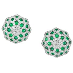 Pair of Diamond and Emerald Dome Earrings