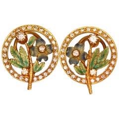 Pair of Diamond and Enamel Ear Clips by Masriera