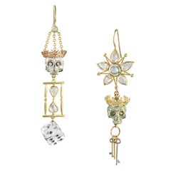 Pair of Diamond and Enamel Skull Earrings