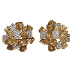  Pair of Diamond and Gold Ear Clips