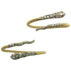 Pair of Diamond and Gold Snake Serpenti Bracelets