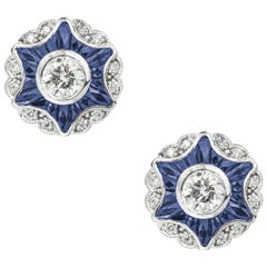 Pair of Diamond and Sapphire Cluster Star Earring