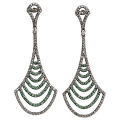 Pair of Diamond and Tsavorite Chandelier Earrings