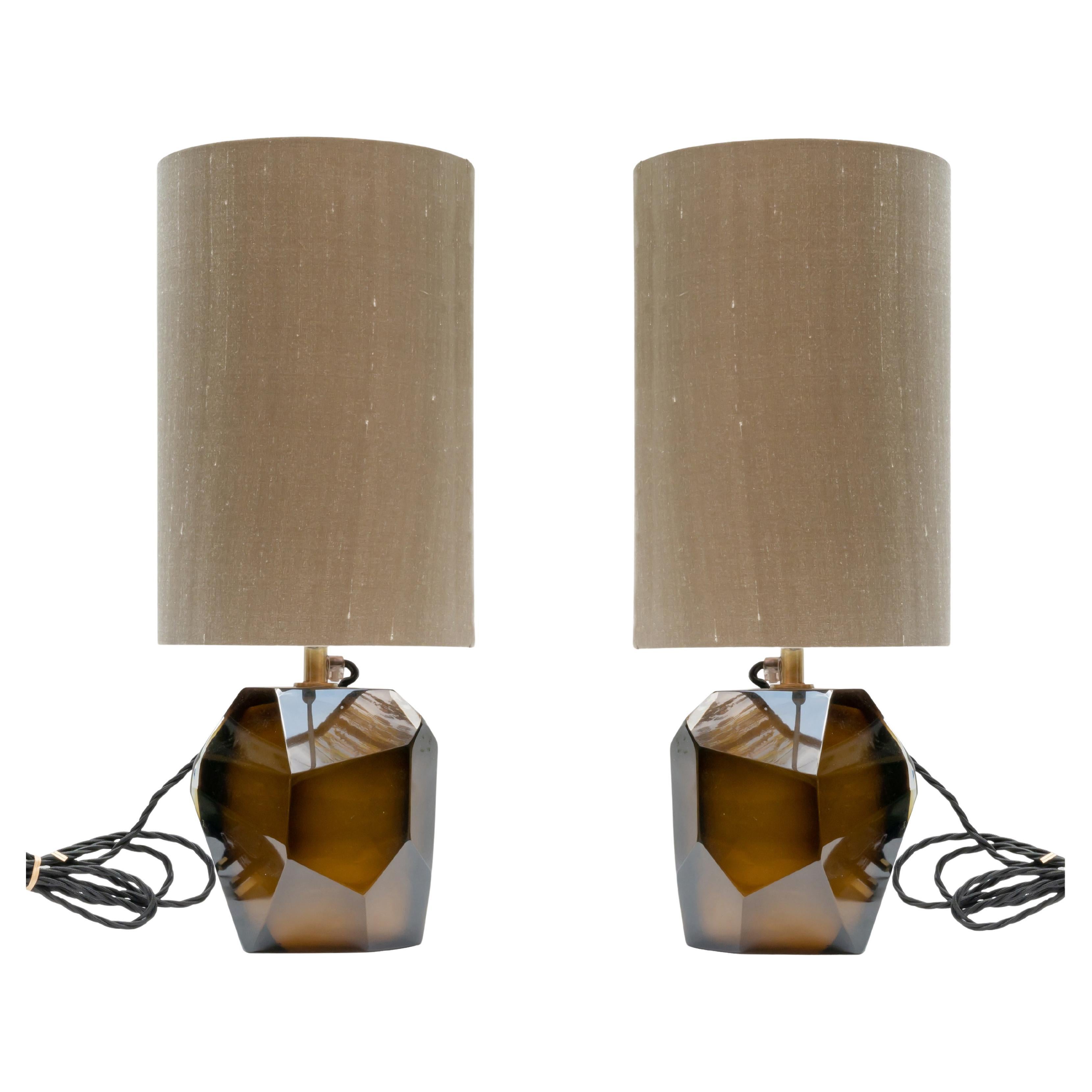 Pair of Diamond cut faceted Murano glass Table Lamps by Alberto Dona Italian