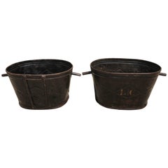 Pair of Diamond-Design French Steel Grape Bucket Planters